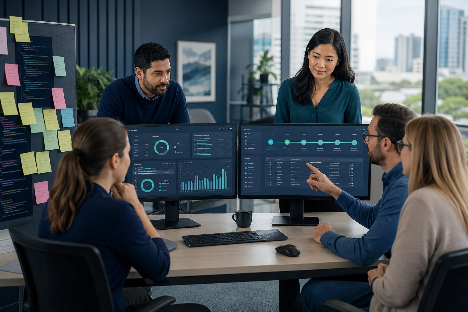 Australian aged care software product team reviewing quality indicator dashboards and versioned regulatory rule configuration
